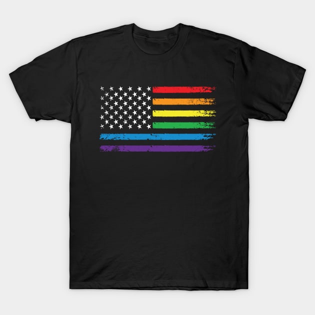 LGBT Rainbow American Flag | LGBTQ 4th of July | Gay Pride Month T-Shirt by BlueWaveTshirts